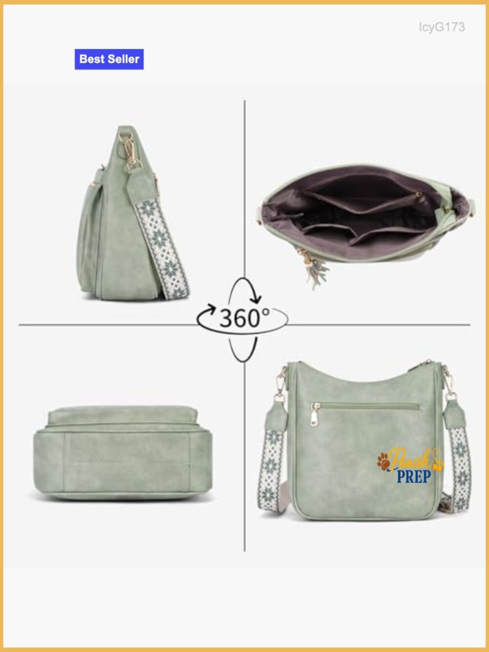 Medium Leather Crossbody Bag with Tassel, Adjustable Strap, Multi-Pocket - Picture 6 of 7